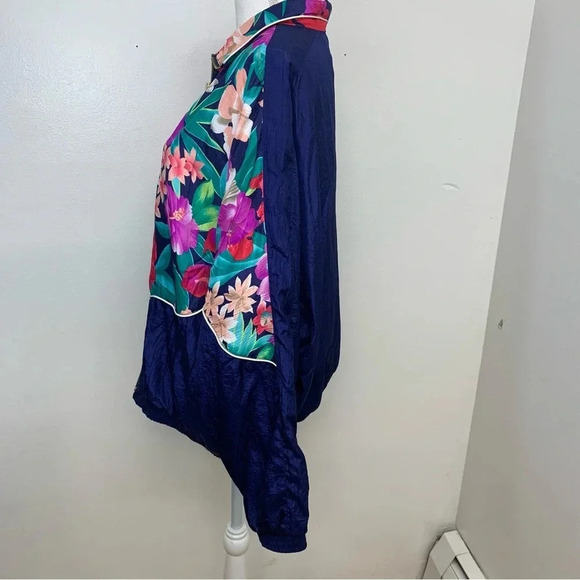 Womans Windbreaker Nylon Jacket XL  90s‎ Track Floral Colorful Full Zip Pockets - Picture 5 of 12